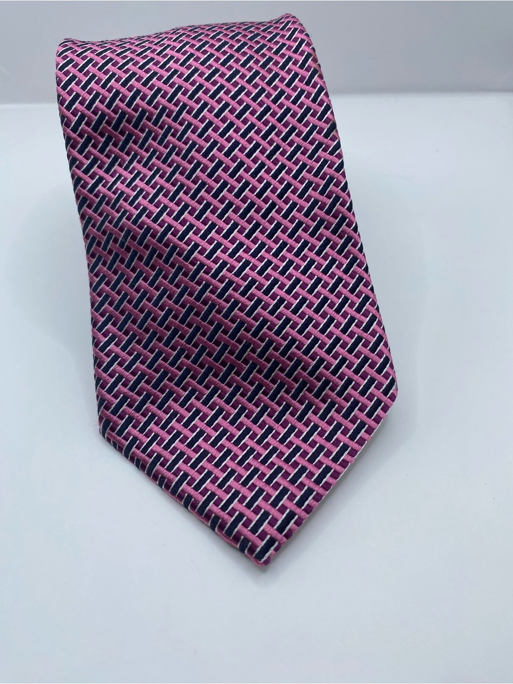 Ermenegildo Zegna Pink & Navy Woven Silk Tie